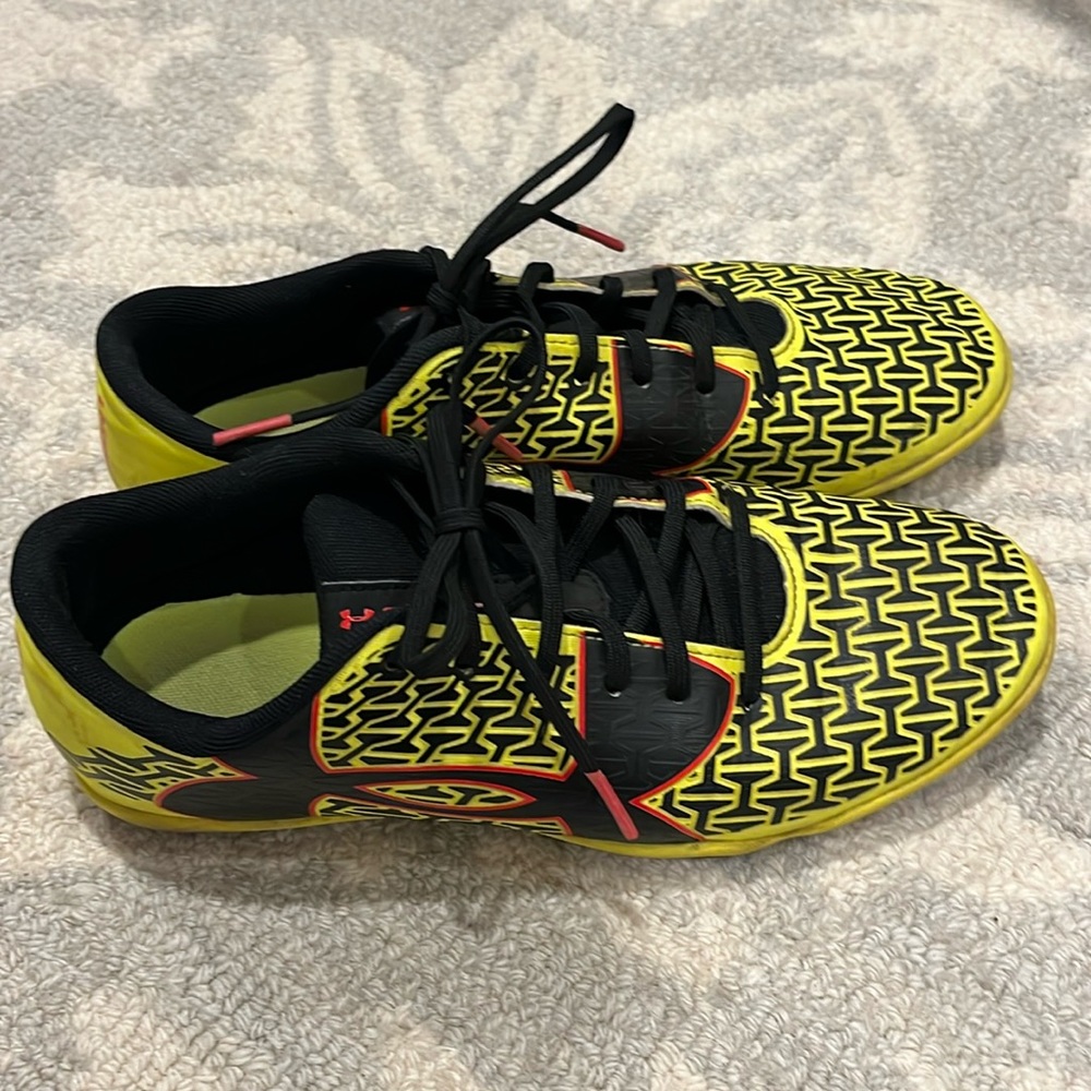 Under Armour indoor soccer shoes.